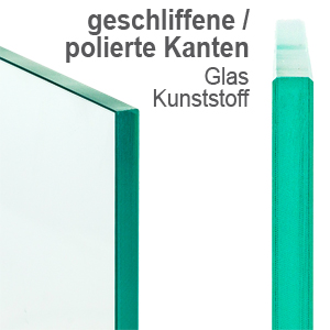 Ansicht geschliffene / polierte Kanten, Glas und Kunststoff