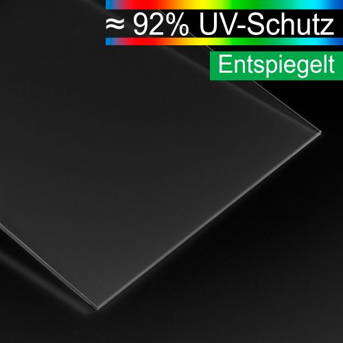 Artglass UV92. Entspiegeltes Bilderglas. "Museumsglas", Stärke 2 mm 