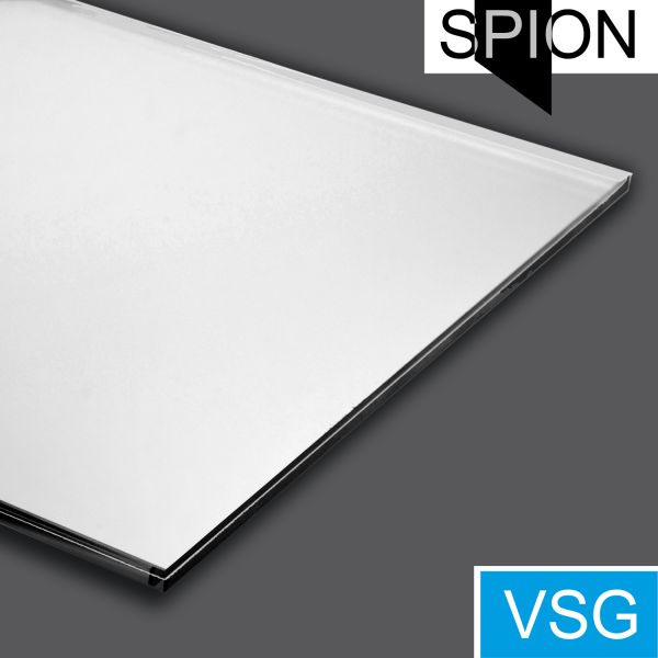 VSG-Spion-Spiegelglas, Spiegel mit Durchsicht, Farbton silber   